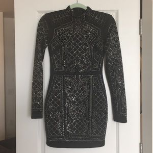 BEBE New Year’s long sleeve mini dress